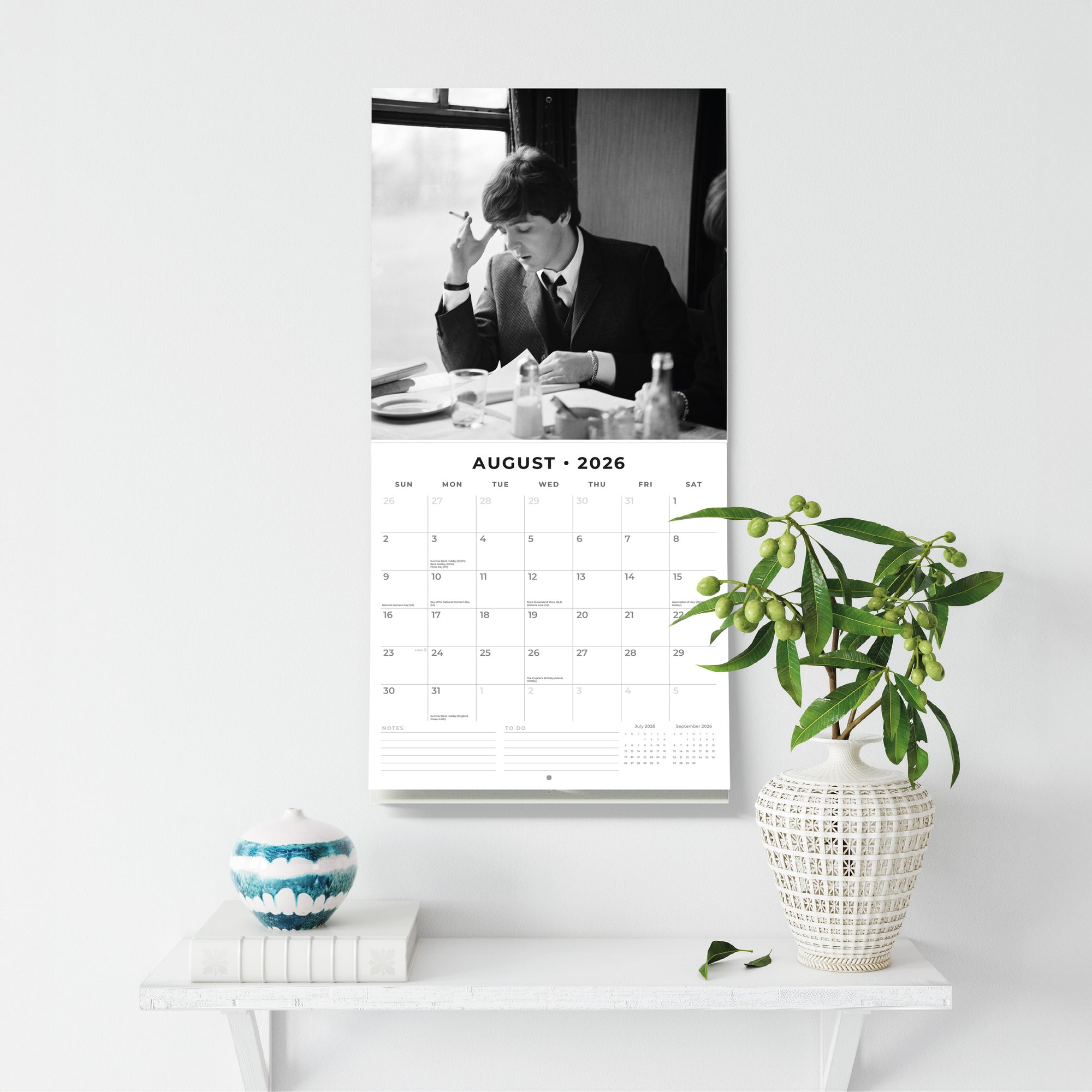 Red Robin 2026 The Beatles Monthly Wall Calendar | 12" x 24" Open | Premium Thick & Sturdy Paper | Hangable 12 Month Calendar | Lined Notes & To Do Area | Vivid Images | Plastic Free