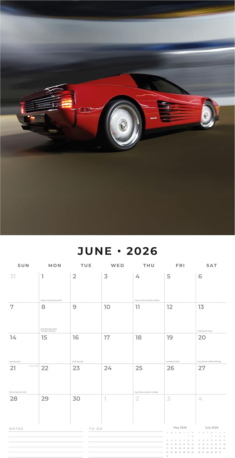 Red Robin 2026 Ferrari Monthly Wall Calendar | 12" x 24" Open | Premium Thick & Sturdy Paper | Hangable 12 Month Calendar | Lined Notes & To Do Area | Vivid Images | Plastic Free