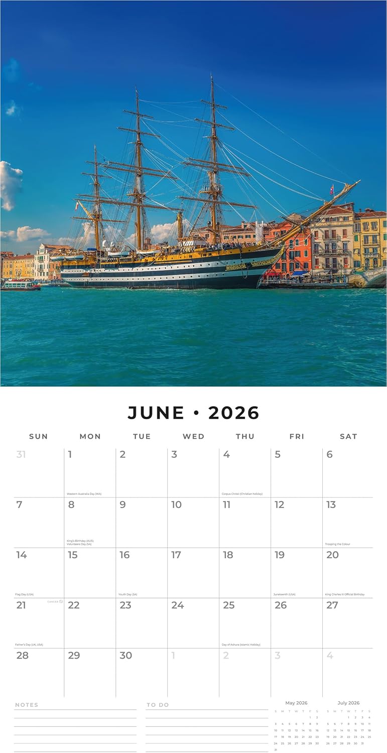 Red Robin 2026 Tall Ships Monthly Wall Calendar | 12" x 24" Open | Premium Thick & Sturdy Paper | Hangable 12 Month Calendar | Lined Notes & To Do Area | Vivid Images | Plastic Free