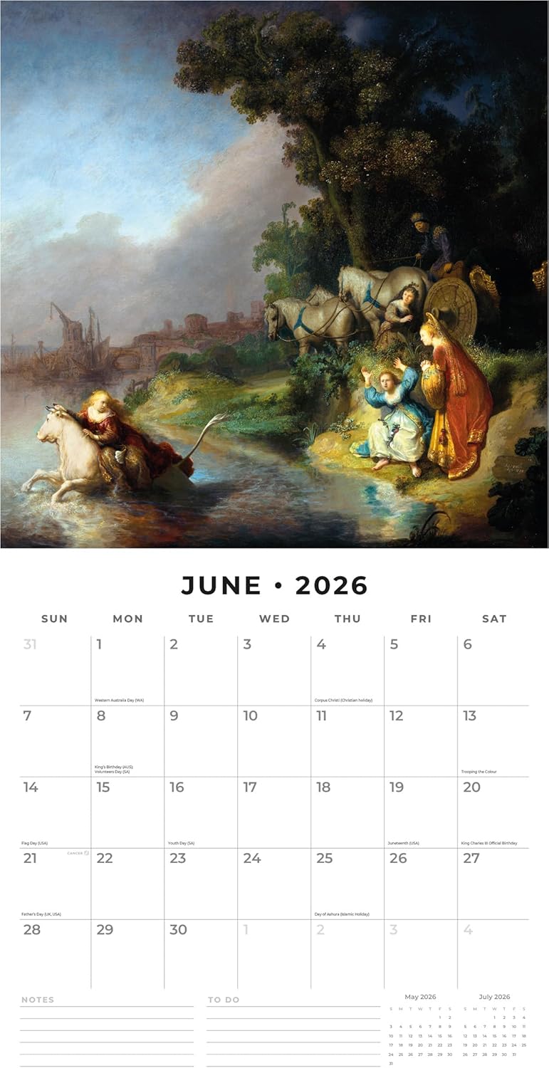 Red Robin 2026 Rembrandt Monthly Wall Calendar | 12" x 24" Open | Premium Thick & Sturdy Paper | Hangable 12 Month Calendar | Lined Notes & To Do Area | Vivid Images | Plastic Free