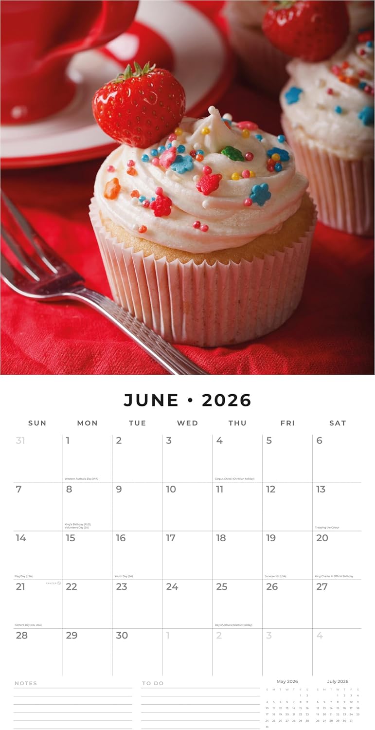 Red Robin 2026 Cupcakes Monthly Wall Calendar | 12" x 24" Open | Premium Thick & Sturdy Paper | Hangable 12 Month Calendar | Lined Notes & To Do Area | Vivid Images | Plastic Free