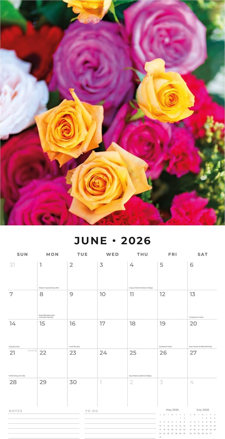 Red Robin 2026 Roses Monthly Wall Calendar | 12" x 24" Open | Premium Thick & Sturdy Paper | Hangable 12 Month Calendar | Lined Notes & To Do Area | Vivid Images | Plastic Free