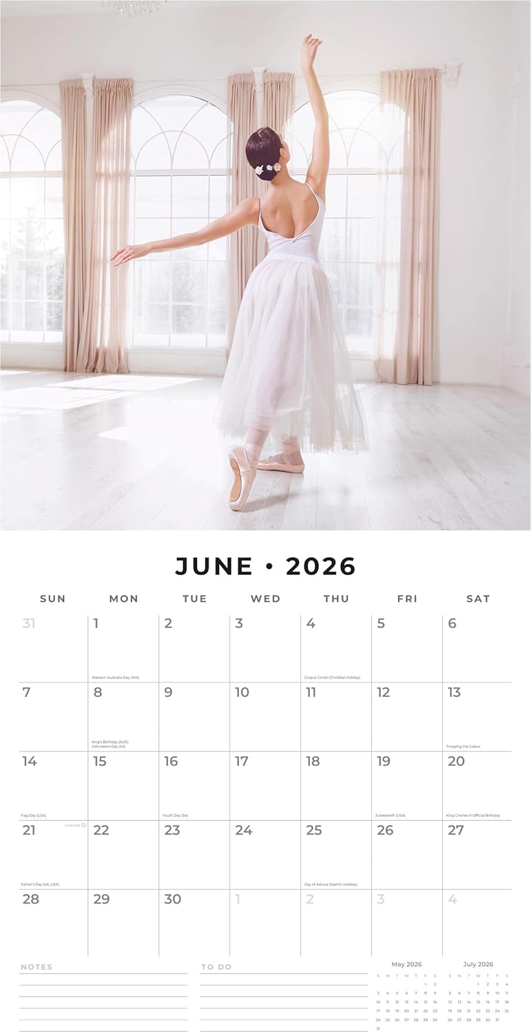 Red Robin 2026 Ballet Monthly Wall Calendar | 12" x 24" Open | Premium Thick & Sturdy Paper | Hangable 12 Month Calendar | Lined Notes & To Do Area | Vivid Images | Plastic Free