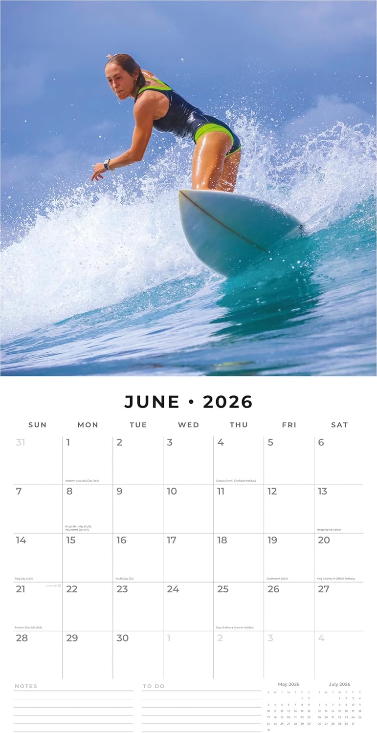 Red Robin 2026 Surfing Monthly Wall Calendar | 12" x 24" Open | Premium Thick & Sturdy Paper | Hangable 12 Month Calendar | Lined Notes & To Do Area | Vivid Images | Plastic Free