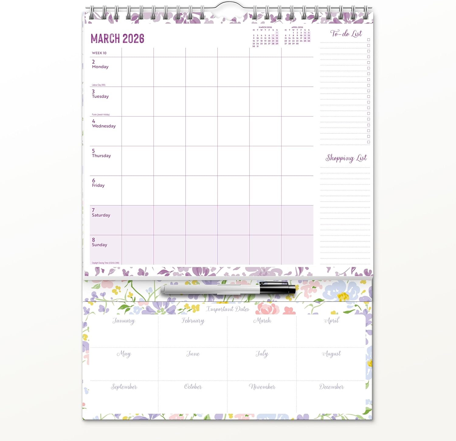 Red Robin 2026 Weekly Family Planner | Includes Pen & Stickers | 12" x 24" Open | Premium Thick & Sturdy Paper | Hangable 12 Month Calendar | Lined Notes & To Do Area | Plastic Free