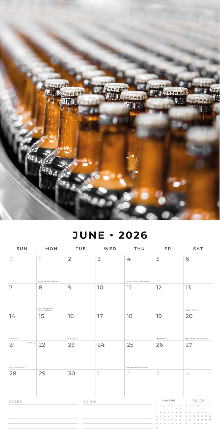 Red Robin 2026 Beer Time Monthly Wall Calendar | 12" x 24" Open | Premium Thick & Sturdy Paper | Hangable 12 Month Calendar | Lined Notes & To Do Area | Vivid Images | Plastic Free
