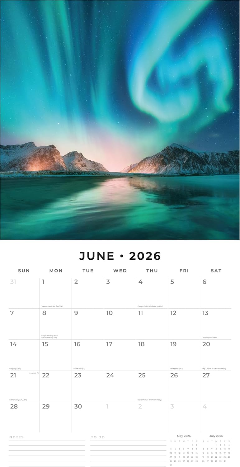 Red Robin 2026 Aurora Boraellis - Northern lights Monthly Wall Calendar | 12" x 24" Open | Premium Thick & Sturdy Paper | Hangable 12 Month Calendar | Lined Notes & To Do Area | Plastic Free