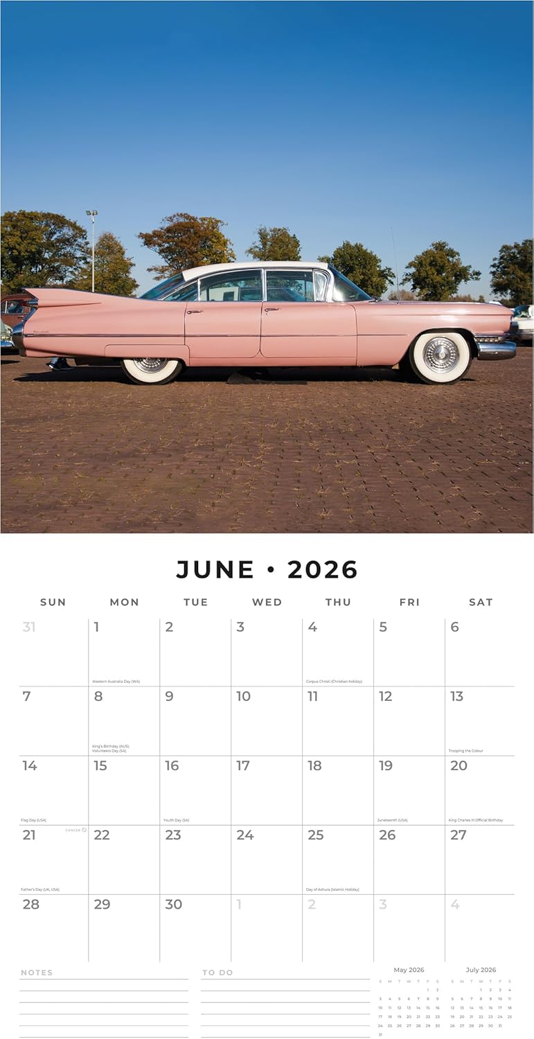 Red Robin 2026 American Classic Cars Monthly Wall Calendar | 12" x 24" Open | Premium Thick & Sturdy Paper | Hangable 12 Month Calendar | Lined Notes & To Do Area | Vivid Images | Plastic Free