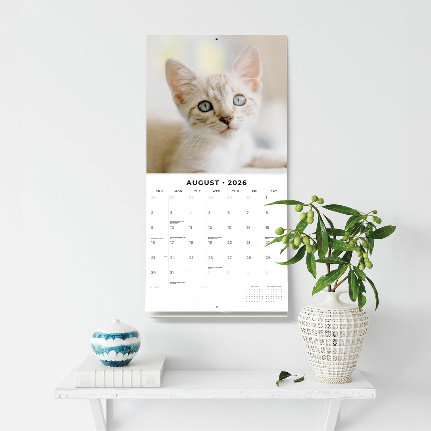 Red Robin 2026 Siamese Cats Monthly Wall Calendar | 12" x 24" Open | Premium Thick & Sturdy Paper | Hangable 12 Month Calendar | Lined Notes & To Do Area | Vivid Images | Plastic Free