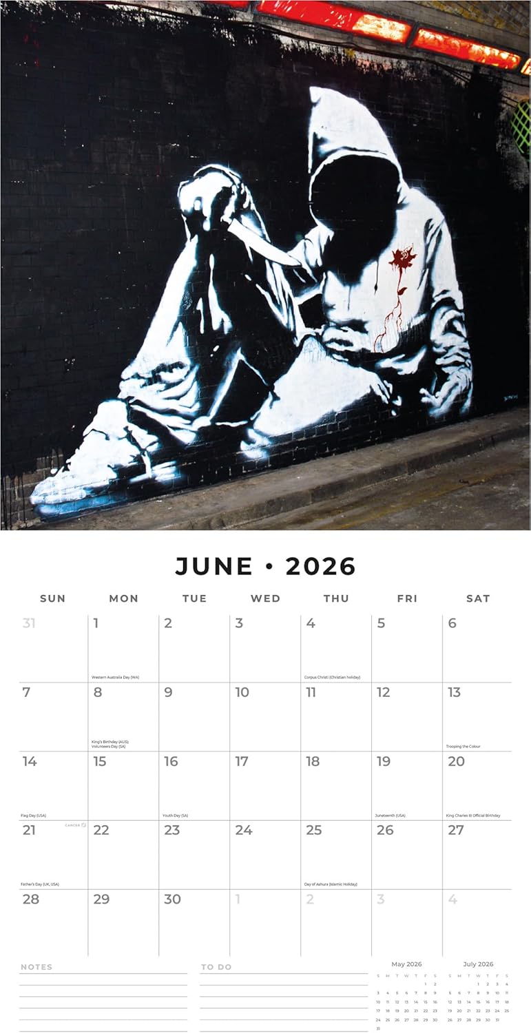 Red Robin 2026 Banksy Monthly Wall Calendar | 12" x 24" Open | Premium Thick & Sturdy Paper | Hangable 12 Month Calendar | Lined Notes & To Do Area | Vivid Images | Plastic Free