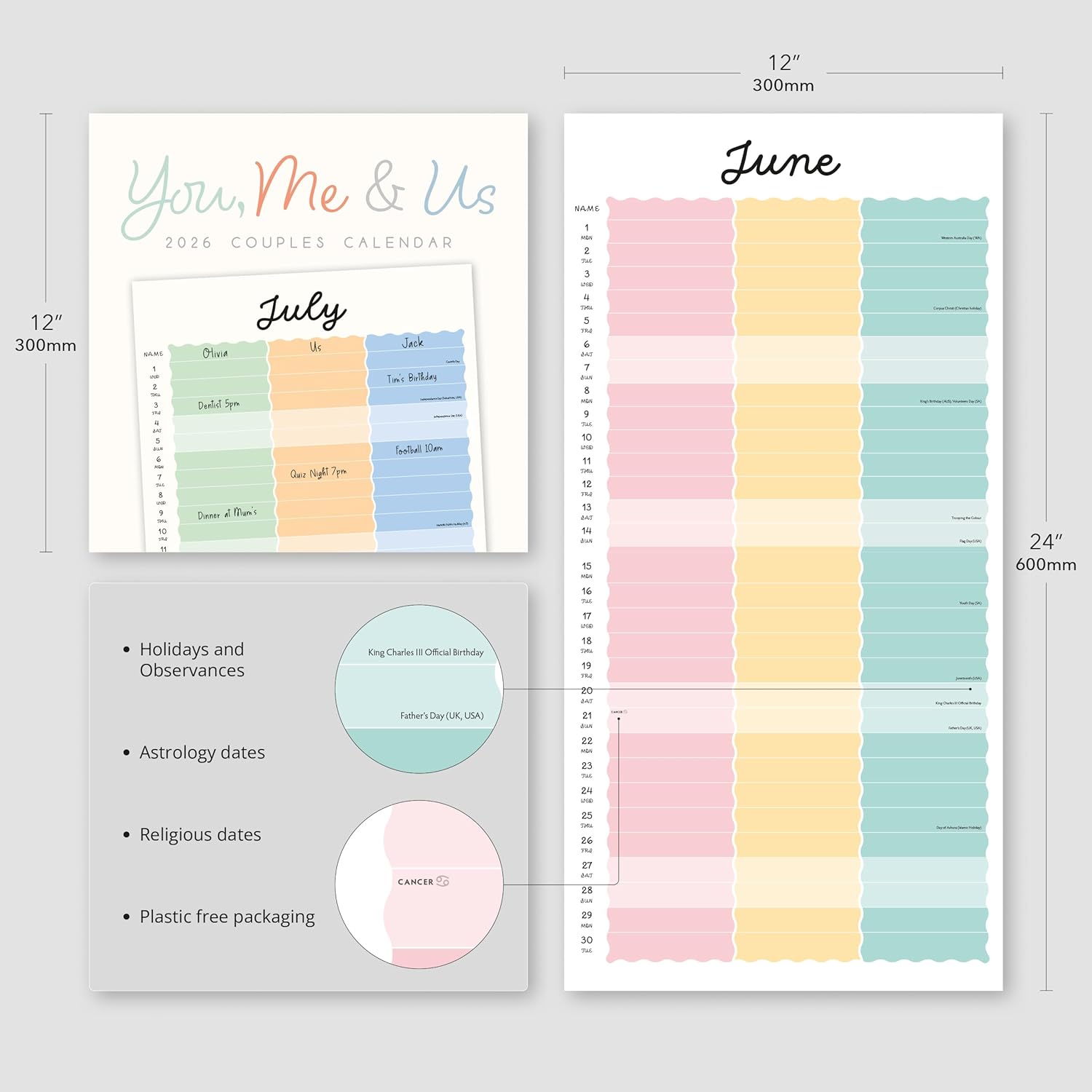 Red Robin 2026 You, Me & Us Monthly Wall Calendar | 12" x 24" Open | Premium Thick & Sturdy Paper | Hangable 12 Month Calendar | Lined Notes & To Do Area | Vivid Images | Plastic Free