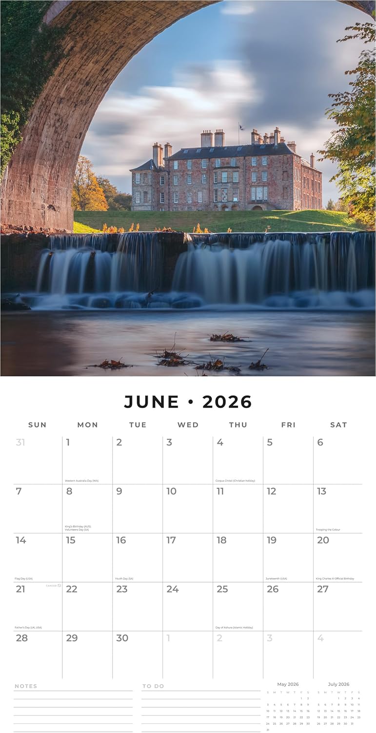 Red Robin 2026 Scotland Monthly Wall Calendar | 12" x 24" Open | Premium Thick & Sturdy Paper | Hangable 12 Month Calendar | Lined Notes & To Do Area | Vivid Images | Plastic Free