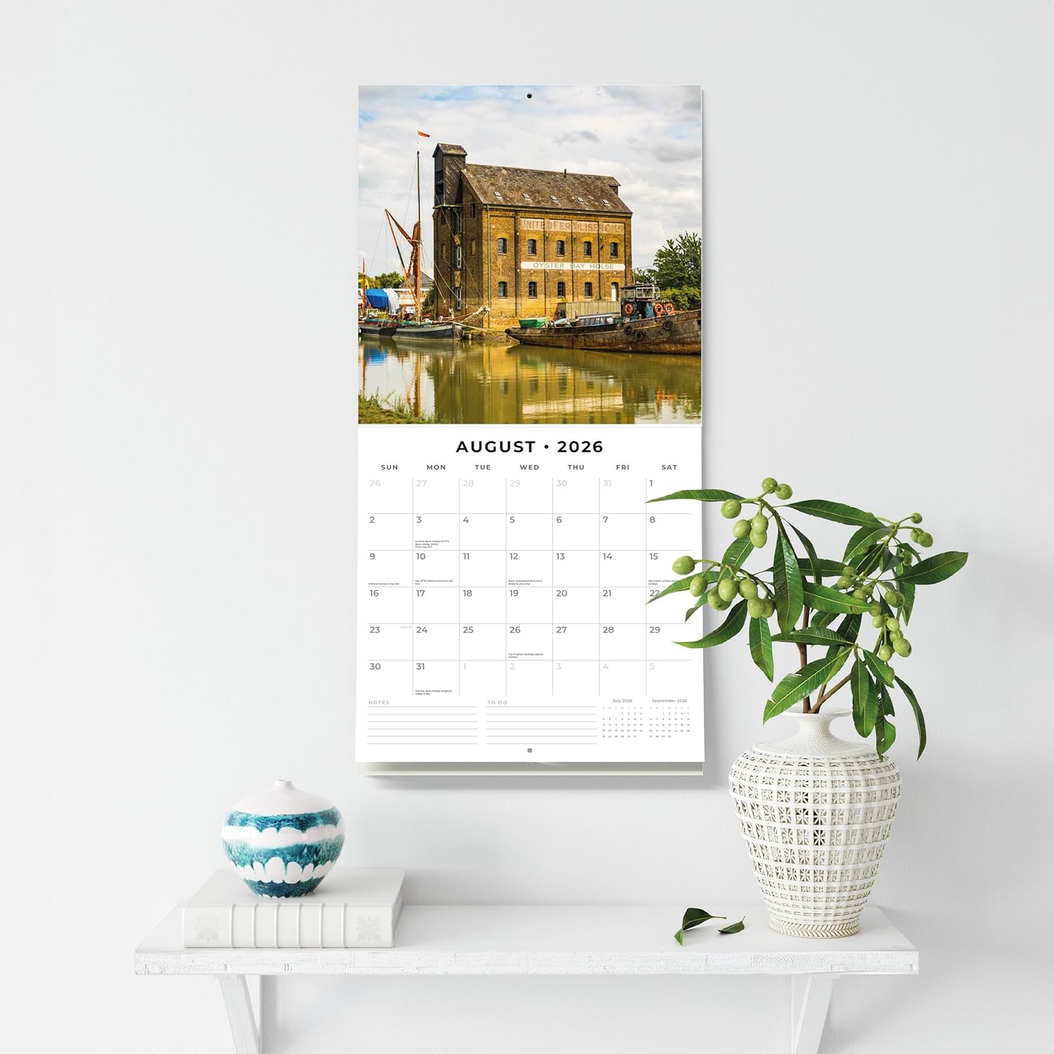 Red Robin 2026 Olde England Monthly Wall Calendar | 12" x 24" Open | Premium Thick & Sturdy Paper | Hangable 12 Month Calendar | Lined Notes & To Do Area | Vivid Images | Plastic Free