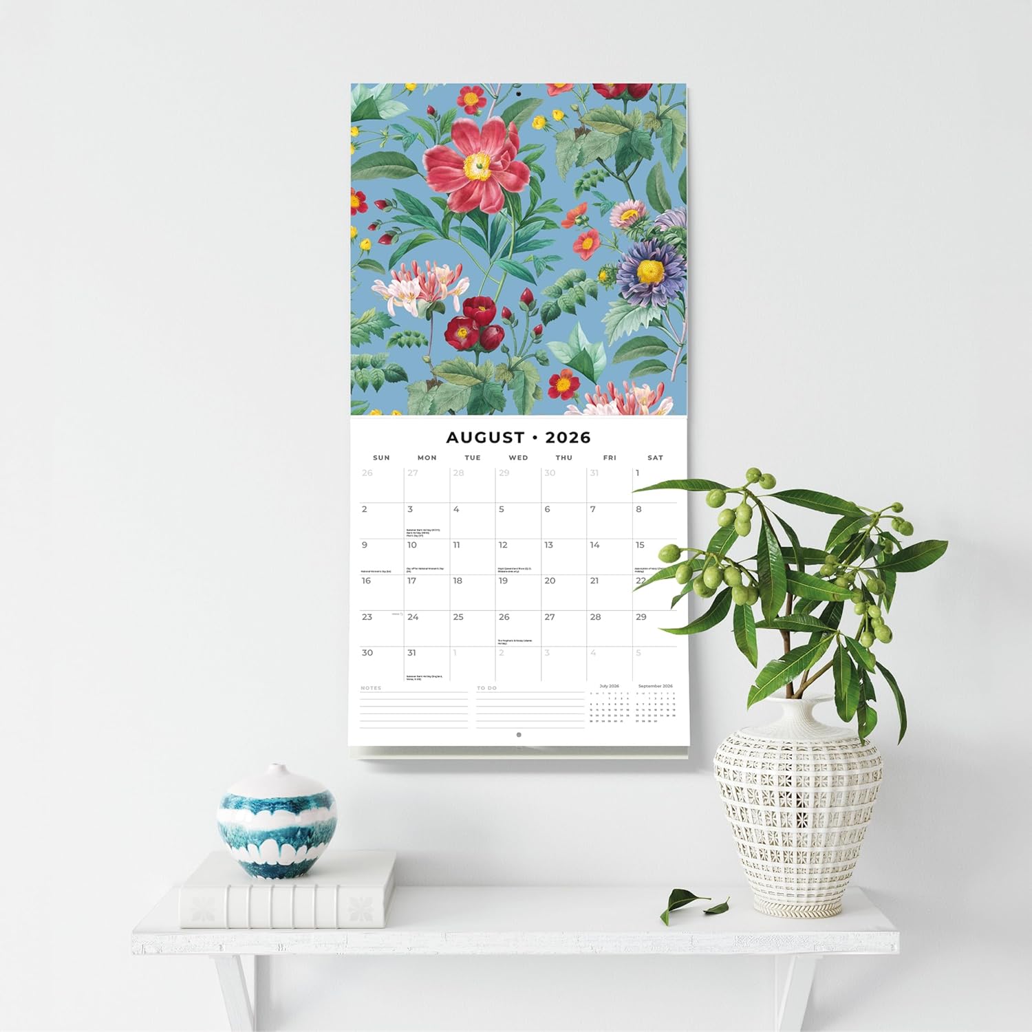 Red Robin 2026 Botanical Flowers Monthly Wall Calendar | 12" x 24" Open | Premium Thick & Sturdy Paper | Hangable 12 Month Calendar | Lined Notes & To Do Area | Vivid Images | Plastic Free