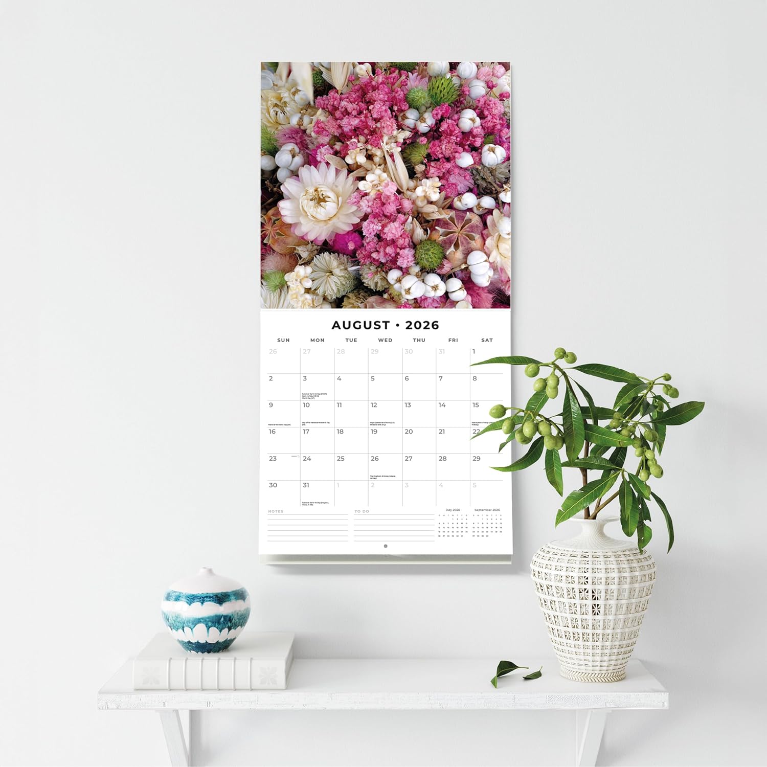 Red Robin 2026 Floral Bouquet Monthly Wall Calendar | 12" x 24" Open | Premium Thick & Sturdy Paper | Hangable 12 Month Calendar | Lined Notes & To Do Area | Vivid Images | Plastic Free