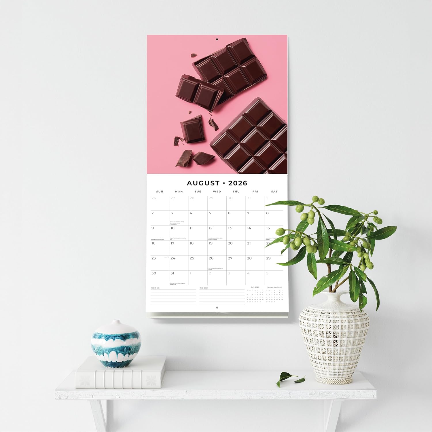 Red Robin 2026 Chocolate Lovers Monthly Wall Calendar | 12" x 24" Open | Premium Thick & Sturdy Paper | Hangable 12 Month Calendar | Lined Notes & To Do Area | Vivid Images | Plastic Free
