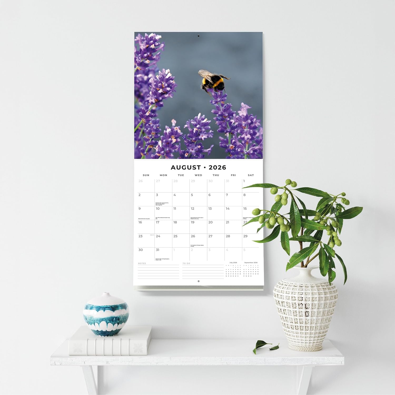 Red Robin 2026 Lavender Monthly Wall Calendar | 12" x 24" Open | Premium Thick & Sturdy Paper | Hangable 12 Month Calendar | Lined Notes & To Do Area | Vivid Images | Plastic Free
