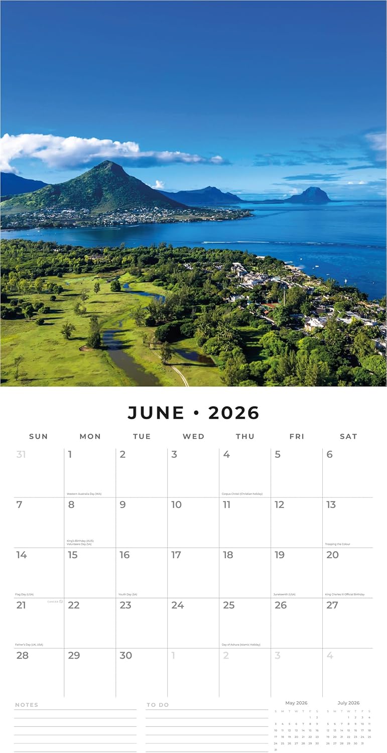 Red Robin 2026 Tropical Islands Monthly Wall Calendar | 12" x 24" Open | Premium Thick & Sturdy Paper | Hangable 12 Month Calendar | Lined Notes & To Do Area | Vivid Images | Plastic Free