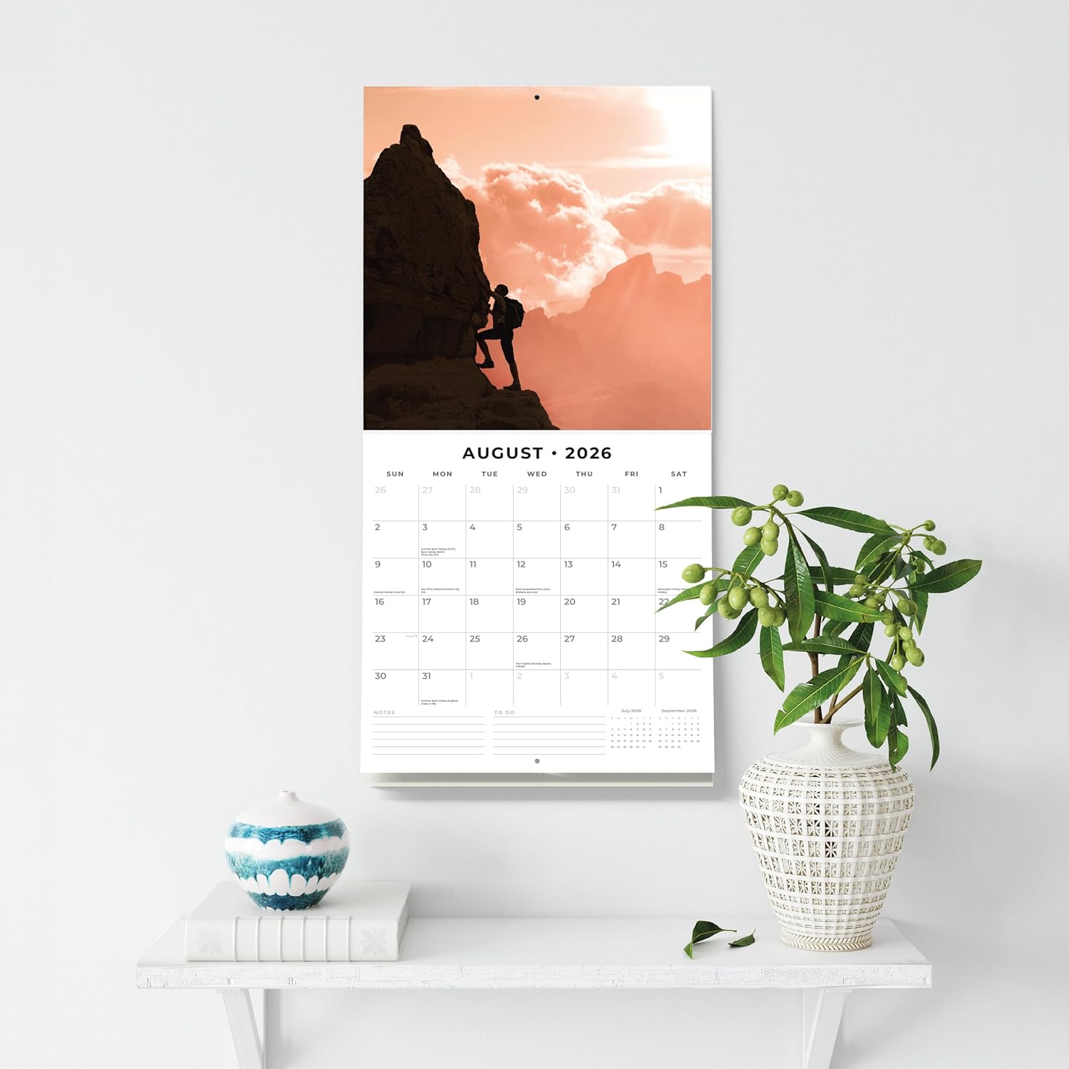Red Robin 2026 Motivation Monthly Wall Calendar | 12" x 24" Open | Premium Thick & Sturdy Paper | Hangable 12 Month Calendar | Lined Notes & To Do Area | Vivid Images | Plastic Free