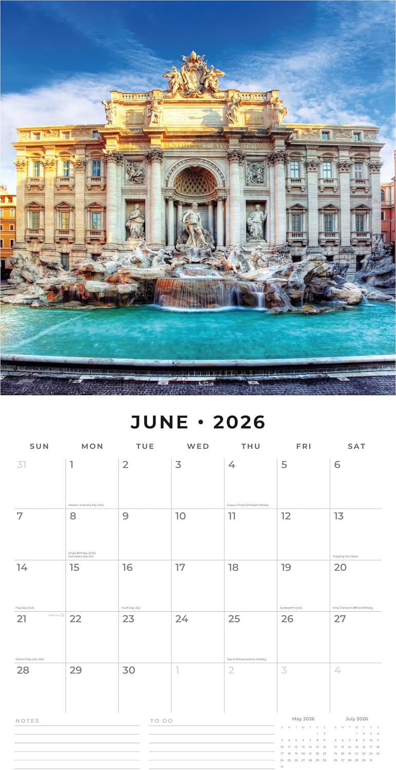 Red Robin 2026 Italy Monthly Wall Calendar | 12" x 24" Open | Premium Thick & Sturdy Paper | Hangable 12 Month Calendar | Lined Notes & To Do Area | Vivid Images | Plastic Free