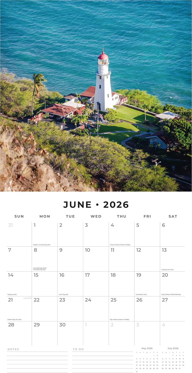 Red Robin 2026 Lighthouses Monthly Wall Calendar | 12" x 24" Open | Premium Thick & Sturdy Paper | Hangable 12 Month Calendar | Lined Notes & To Do Area | Vivid Images | Plastic Free