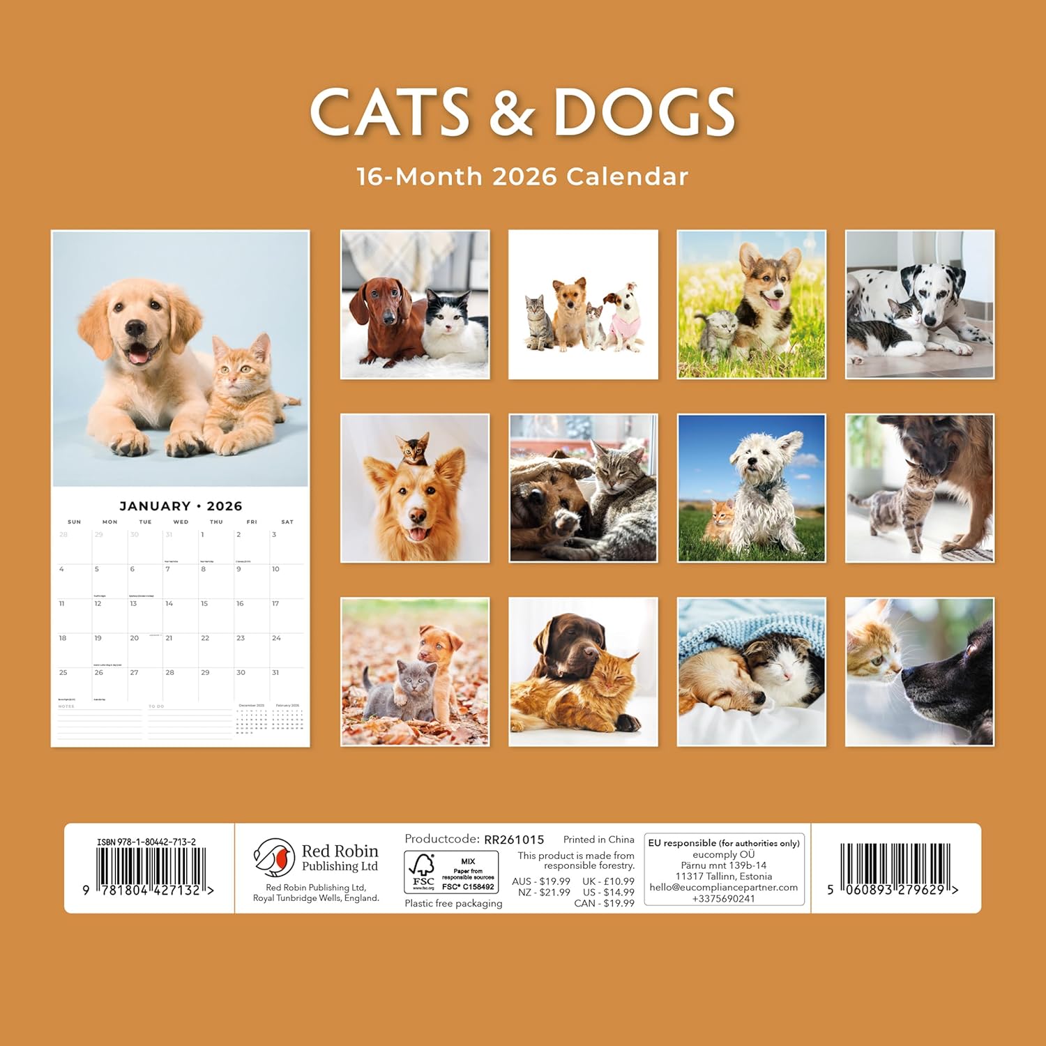 Cats & Dogs - 2026 Square Wall Calendar - by Red Robin Publishing