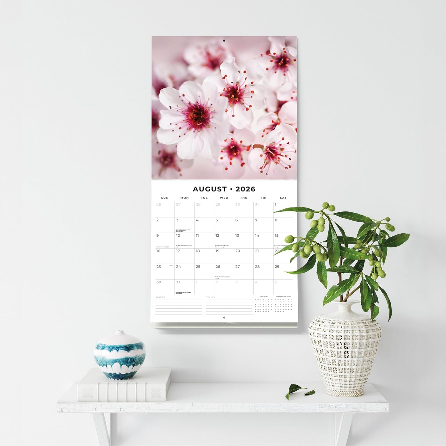 Red Robin 2026 Cherry Blossom Monthly Wall Calendar | 12" x 24" Open | Premium Thick & Sturdy Paper | Hangable 12 Month Calendar | Lined Notes & To Do Area | Vivid Images | Plastic Free