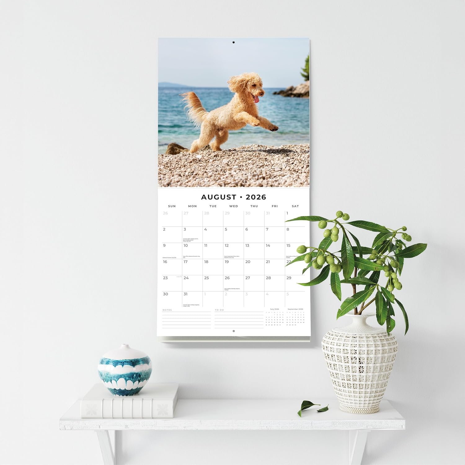 Red Robin 2026 Poodles Monthly Wall Calendar | 12" x 24" Open | Premium Thick & Sturdy Paper | Hangable 12 Month Calendar | Lined Notes & To Do Area | Vivid Images | Plastic Free