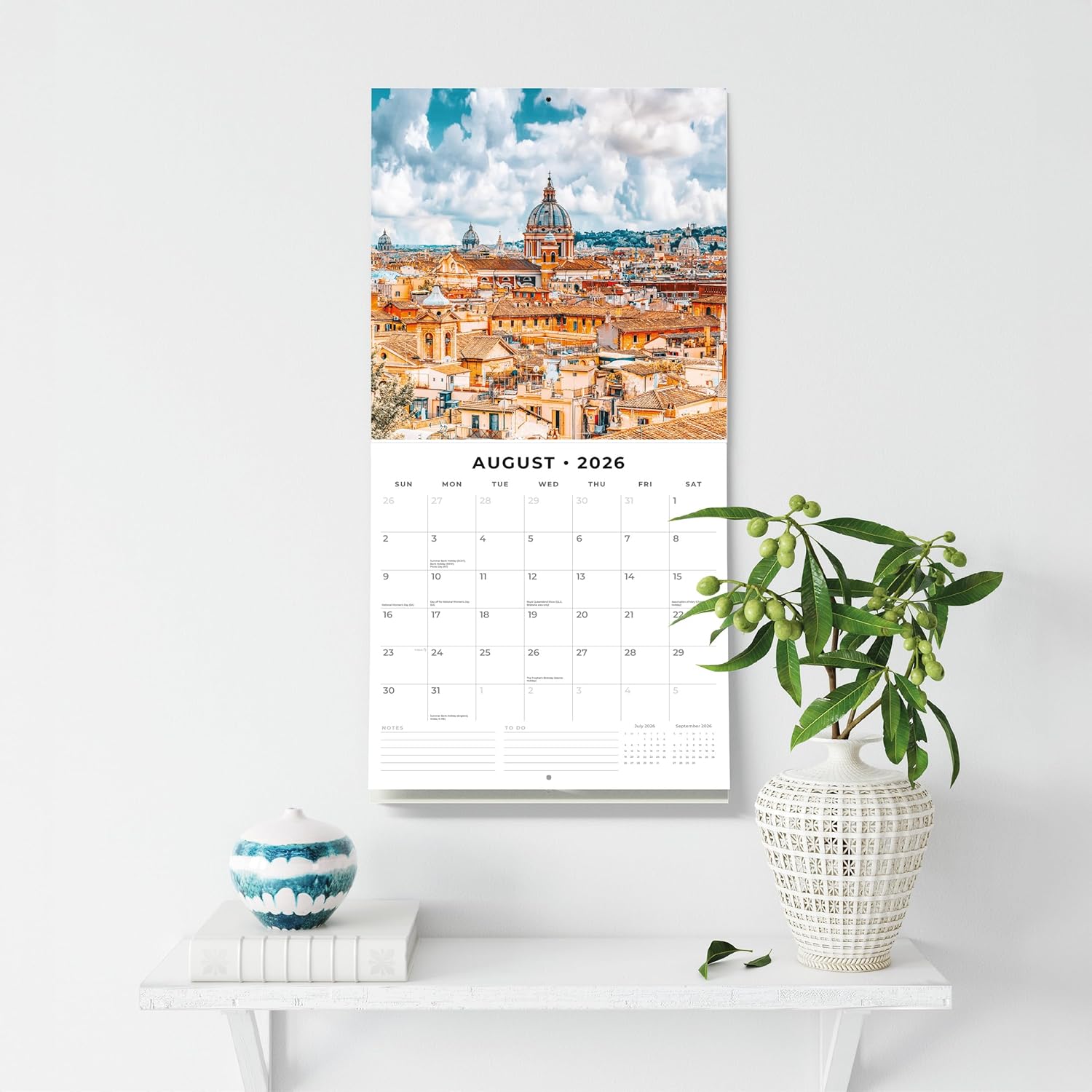 Red Robin 2026 Rome Monthly Wall Calendar | 12" x 24" Open | Premium Thick & Sturdy Paper | Hangable 12 Month Calendar | Lined Notes & To Do Area | Vivid Images | Plastic Free