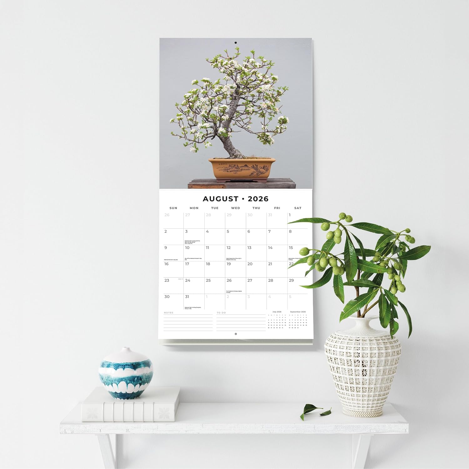 Red Robin 2026 Bonsai Monthly Wall Calendar | 12" x 24" Open | Premium Thick & Sturdy Paper | Hangable 12 Month Calendar | Lined Notes & To Do Area | Vivid Images | Plastic Free