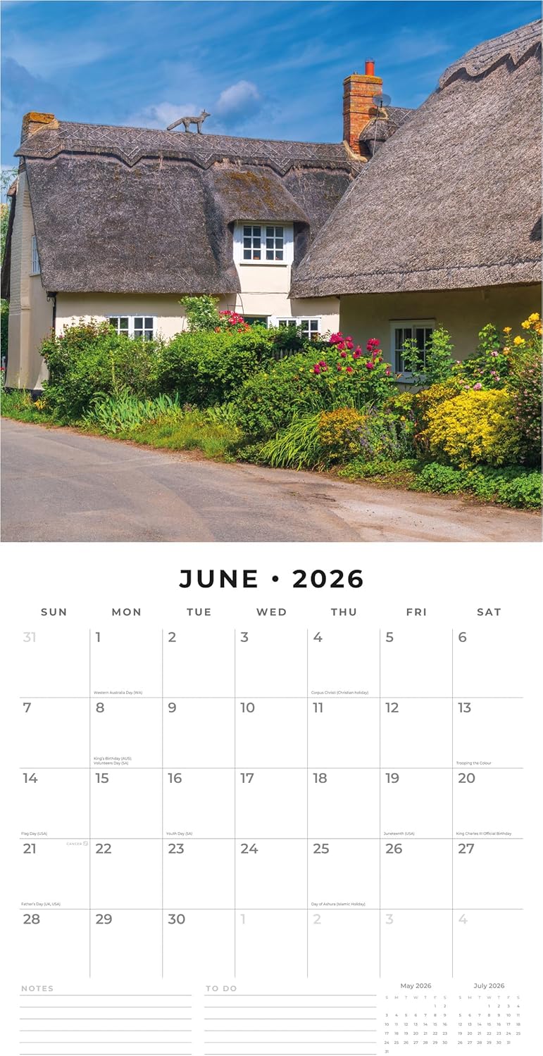 Red Robin 2026 Olde England Monthly Wall Calendar | 12" x 24" Open | Premium Thick & Sturdy Paper | Hangable 12 Month Calendar | Lined Notes & To Do Area | Vivid Images | Plastic Free
