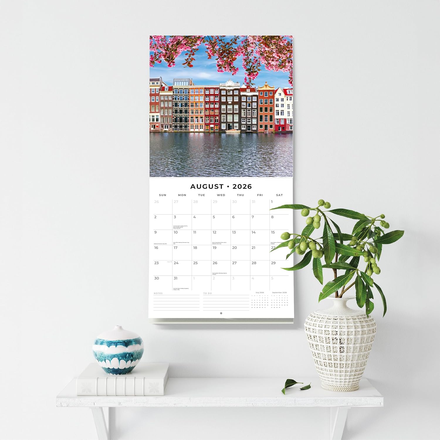 Red Robin 2026 Amsterdam Monthly Wall Calendar | 12" x 24" Open | Premium Thick & Sturdy Paper | Hangable 12 Month Calendar | Lined Notes & To Do Area | Vivid Images | Plastic Free
