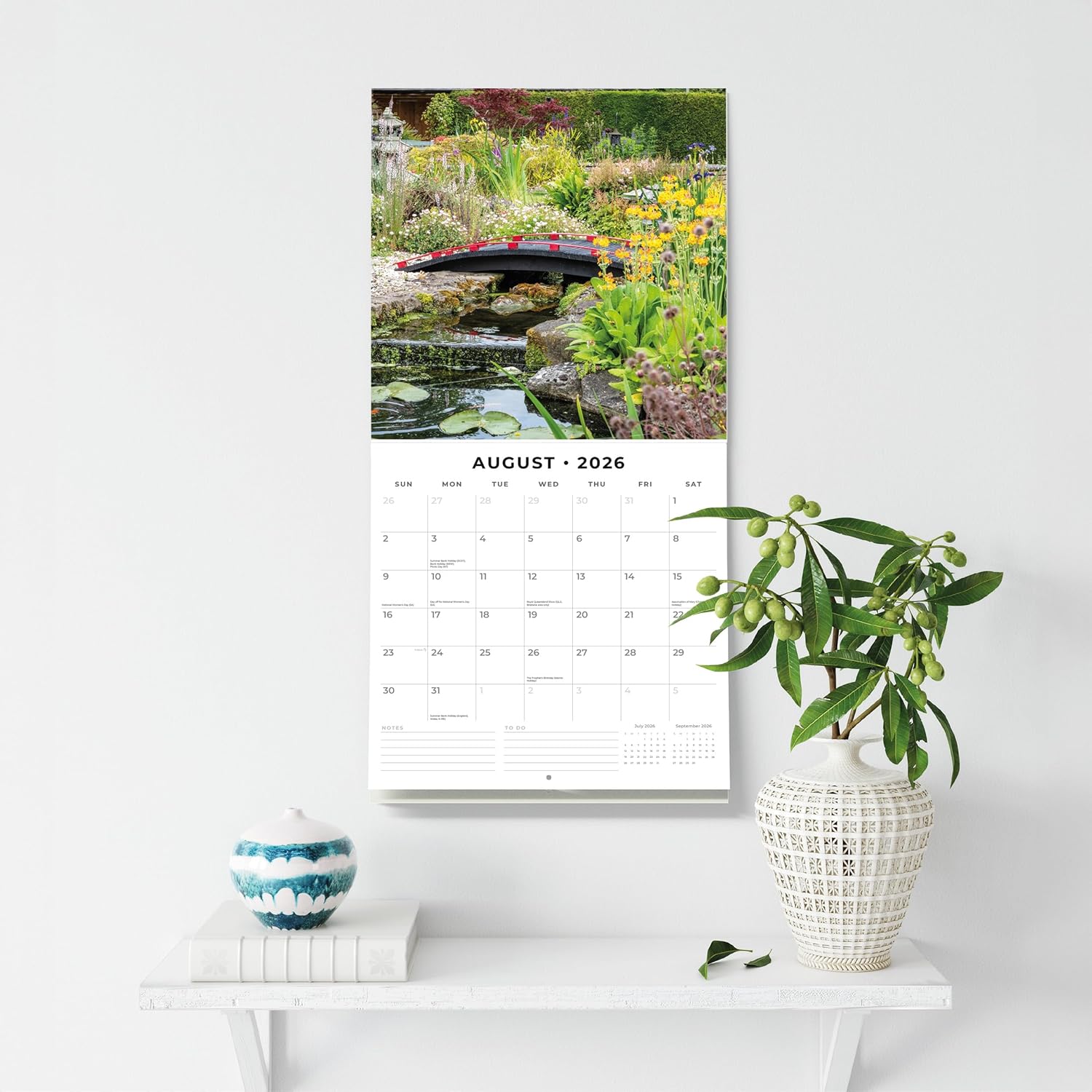 Red Robin 2026 Beautiful Gardens Monthly Wall Calendar | 12" x 24" Open | Premium Thick & Sturdy Paper | Hangable 12 Month Calendar | Lined Notes & To Do Area | Vivid Images | Plastic Free