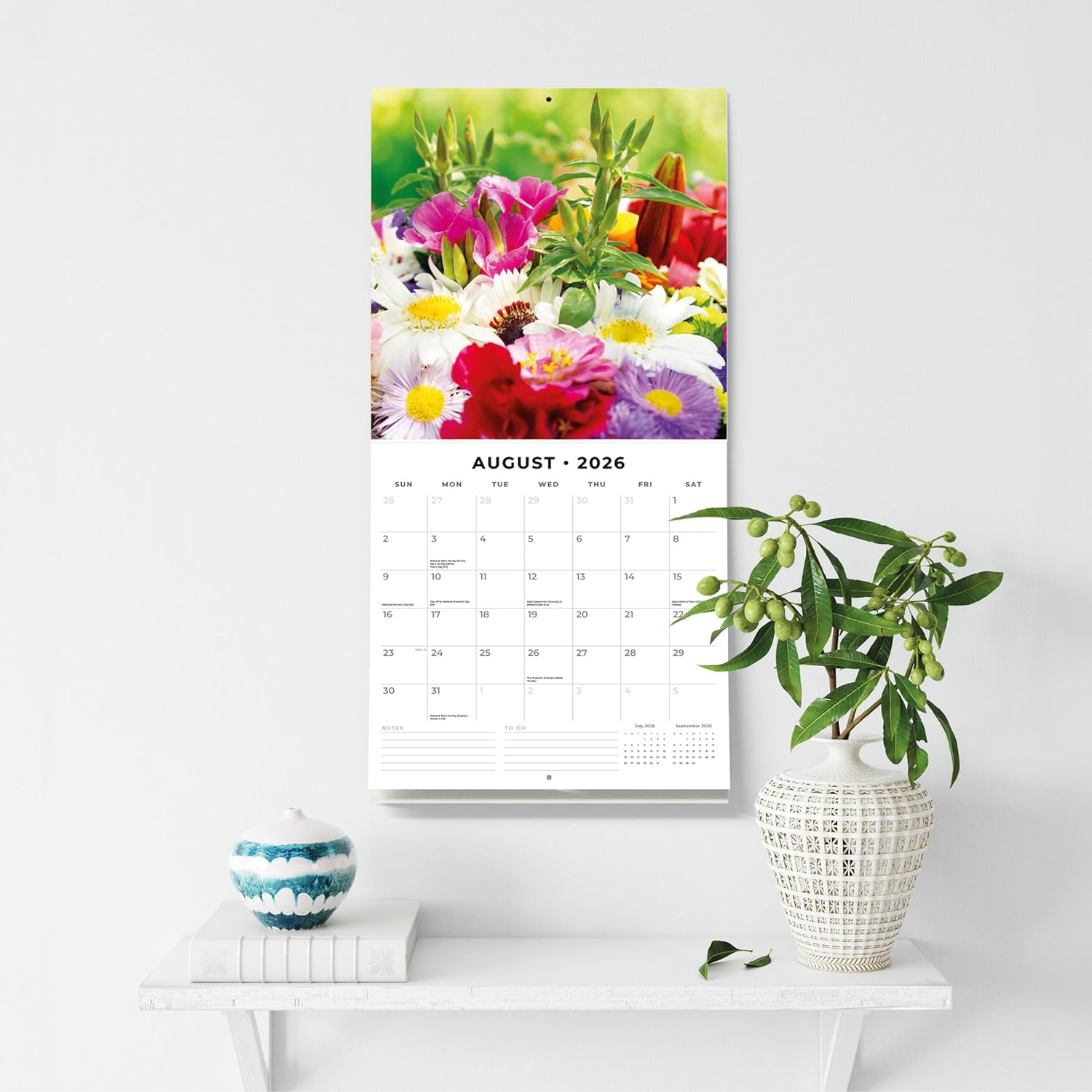 Red Robin 2026 Floral Collection Monthly Wall Calendar | 12" x 24" Open | Premium Thick & Sturdy Paper | Hangable 12 Month Calendar | Lined Notes & To Do Area | Vivid Images | Plastic Free