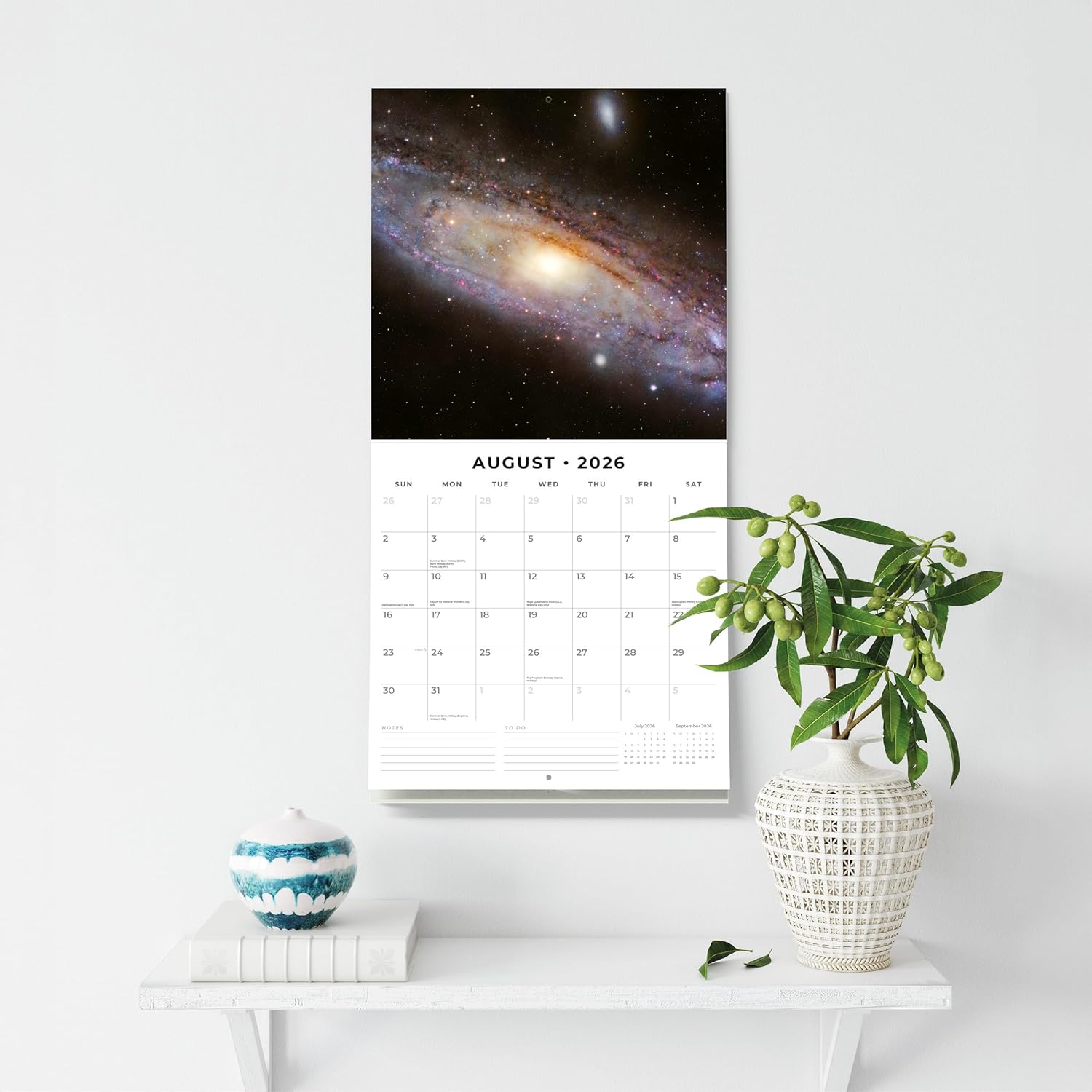 Red Robin 2026 Space Monthly Wall Calendar | 12" x 24" Open | Premium Thick & Sturdy Paper | Hangable 12 Month Calendar | Lined Notes & To Do Area | Vivid Images | Plastic Free