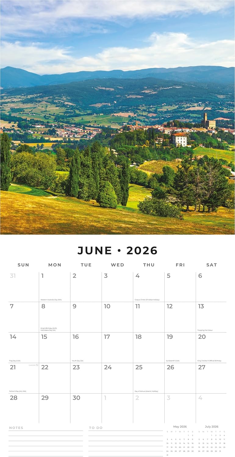Red Robin 2026 Tuscany Monthly Wall Calendar | 12" x 24" Open | Premium Thick & Sturdy Paper | Hangable 12 Month Calendar | Lined Notes & To Do Area | Vivid Images | Plastic Free