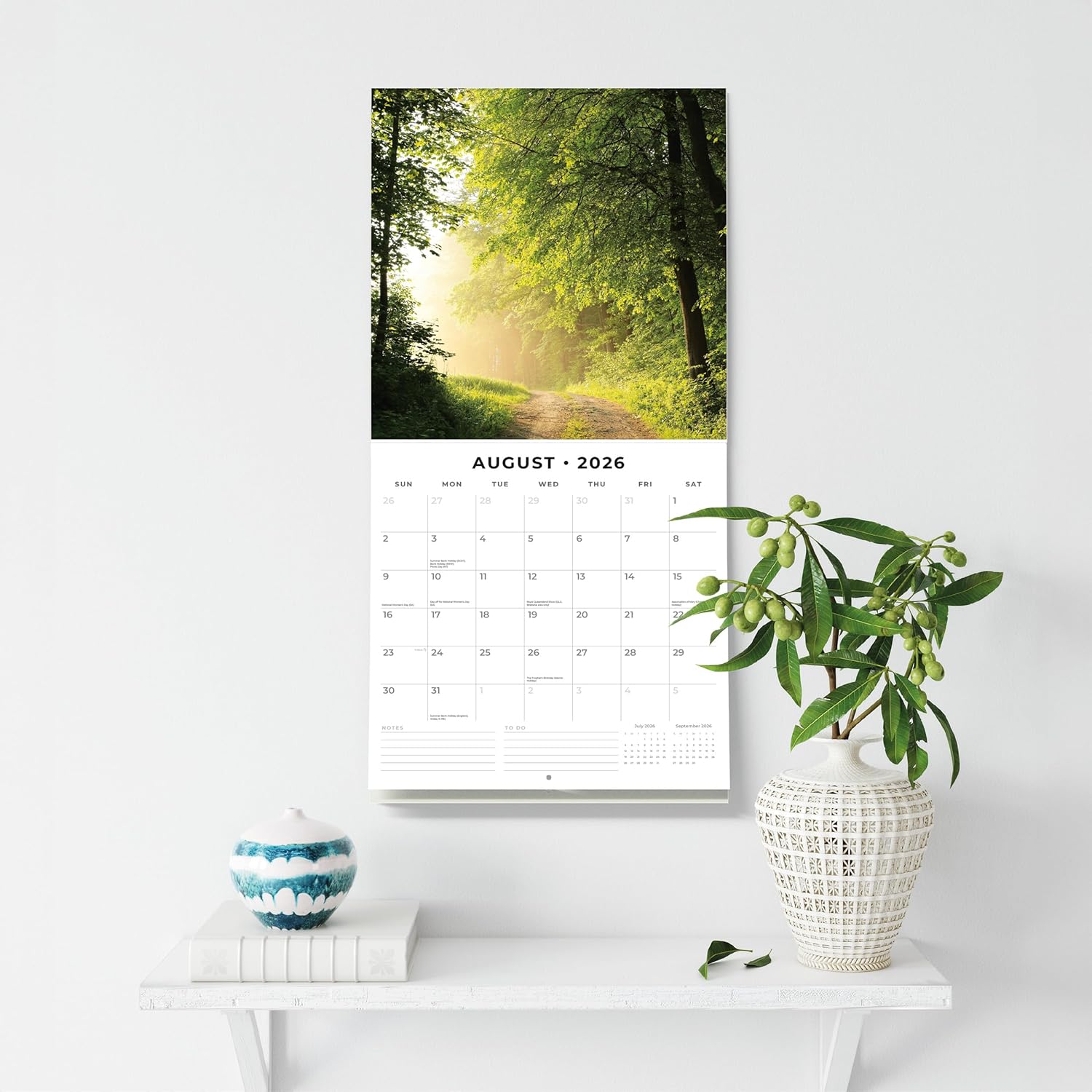 Red Robin 2026 Woodland Scenes Monthly Wall Calendar | 12" x 24" Open | Premium Thick & Sturdy Paper | Hangable 12 Month Calendar | Lined Notes & To Do Area | Vivid Images | Plastic Free