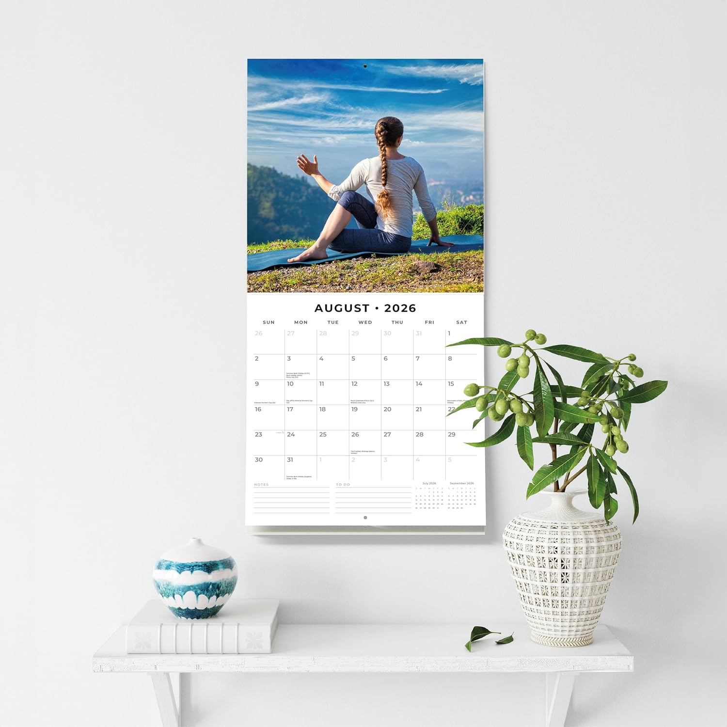 Red Robin 2026 Yoga Monthly Wall Calendar | 12" x 24" Open | Premium Thick & Sturdy Paper | Hangable 12 Month Calendar | Lined Notes & To Do Area | Vivid Images | Plastic Free