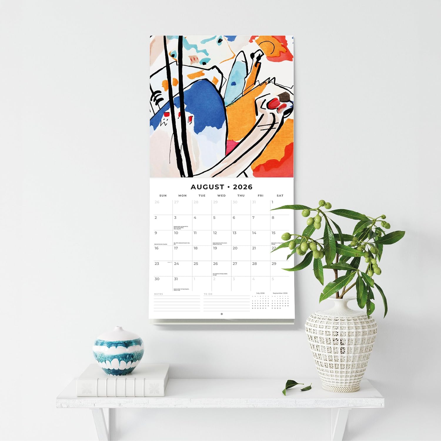 Red Robin 2026 Kandinsky Monthly Wall Calendar | 12" x 24" Open | Premium Thick & Sturdy Paper | Hangable 12 Month Calendar | Lined Notes & To Do Area | Vivid Images | Plastic Free