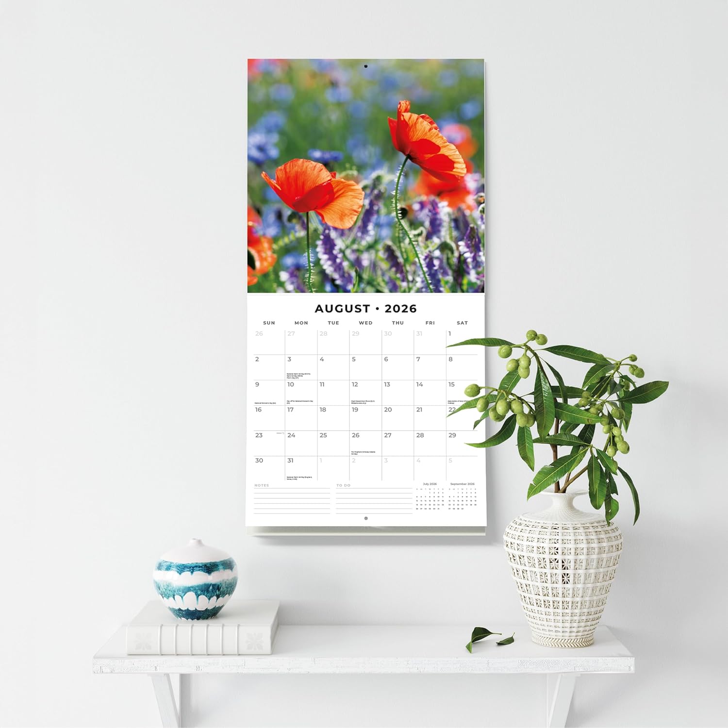 Red Robin 2026 Wild Flowers Monthly Wall Calendar | 12" x 24" Open | Premium Thick & Sturdy Paper | Hangable 12 Month Calendar | Lined Notes & To Do Area | Vivid Images | Plastic Free