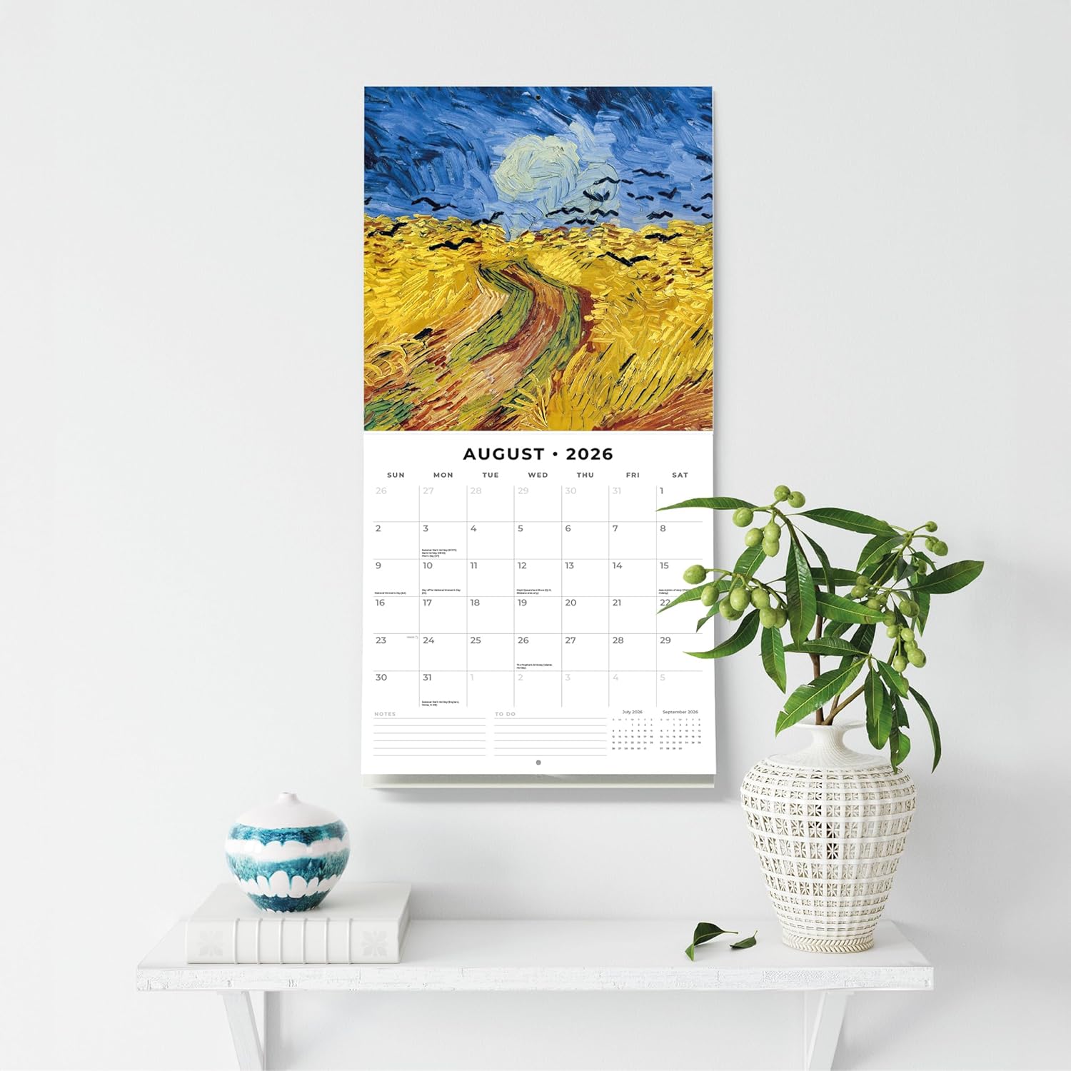 Red Robin 2026 Van Gogh Monthly Wall Calendar | 12" x 24" Open | Premium Thick & Sturdy Paper | Hangable 12 Month Calendar | Lined Notes & To Do Area | Vivid Images | Plastic Free