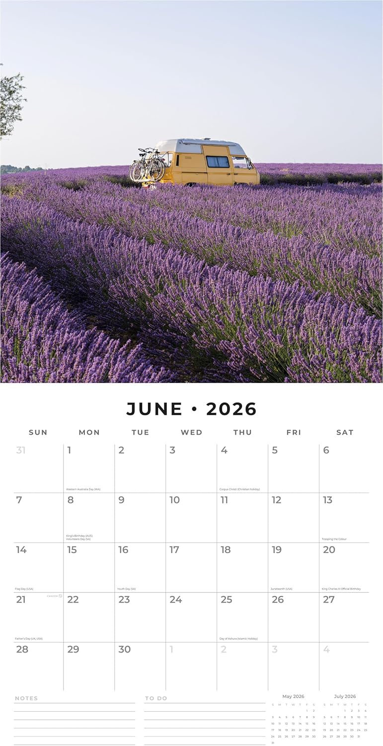 Red Robin 2026 Camper Vans Monthly Wall Calendar | 12" x 24" Open | Premium Thick & Sturdy Paper | Hangable 12 Month Calendar | Lined Notes & To Do Area | Vivid Images | Plastic Free