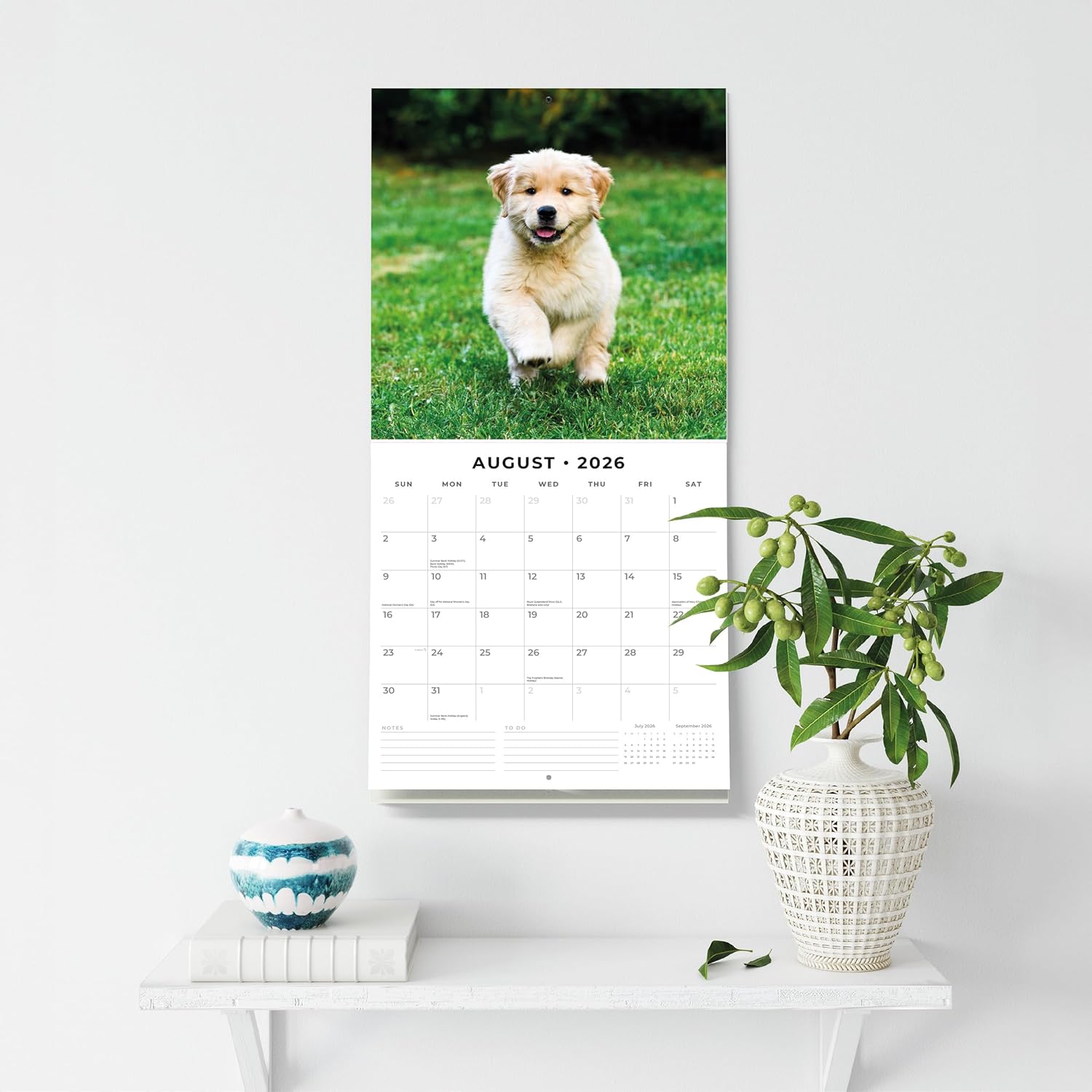 Red Robin 2026 Golden Retriever Puppies Monthly Wall Calendar | 12" x 24" Open | Premium Thick & Sturdy Paper | Hangable 12 Month Calendar | Lined Notes & To Do Area | Vivid Images | Plastic Free