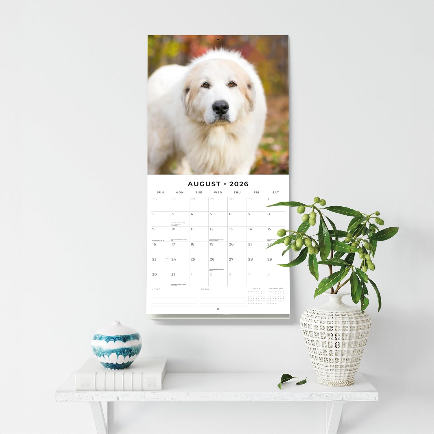 Red Robin 2026 Great Pyrenees Monthly Wall Calendar | 12" x 24" Open | Premium Thick & Sturdy Paper | Hangable 12 Month Calendar | Lined Notes & To Do Area | Vivid Images | Plastic Free