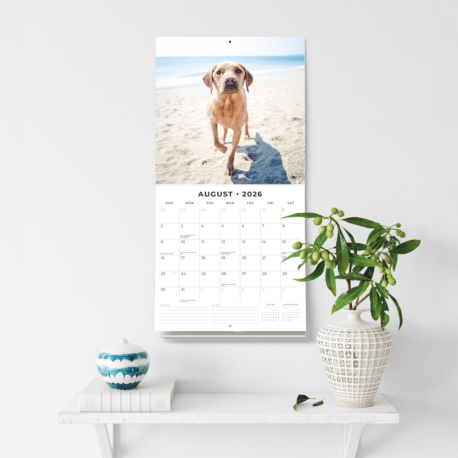 Red Robin 2026 Yellow Labrador Retriever Puppies Monthly Wall Calendar | 12" x 24" Open | Premium Thick & Sturdy Paper | Hangable 12 Month Calendar | Lined Notes & To Do Area | Plastic Free