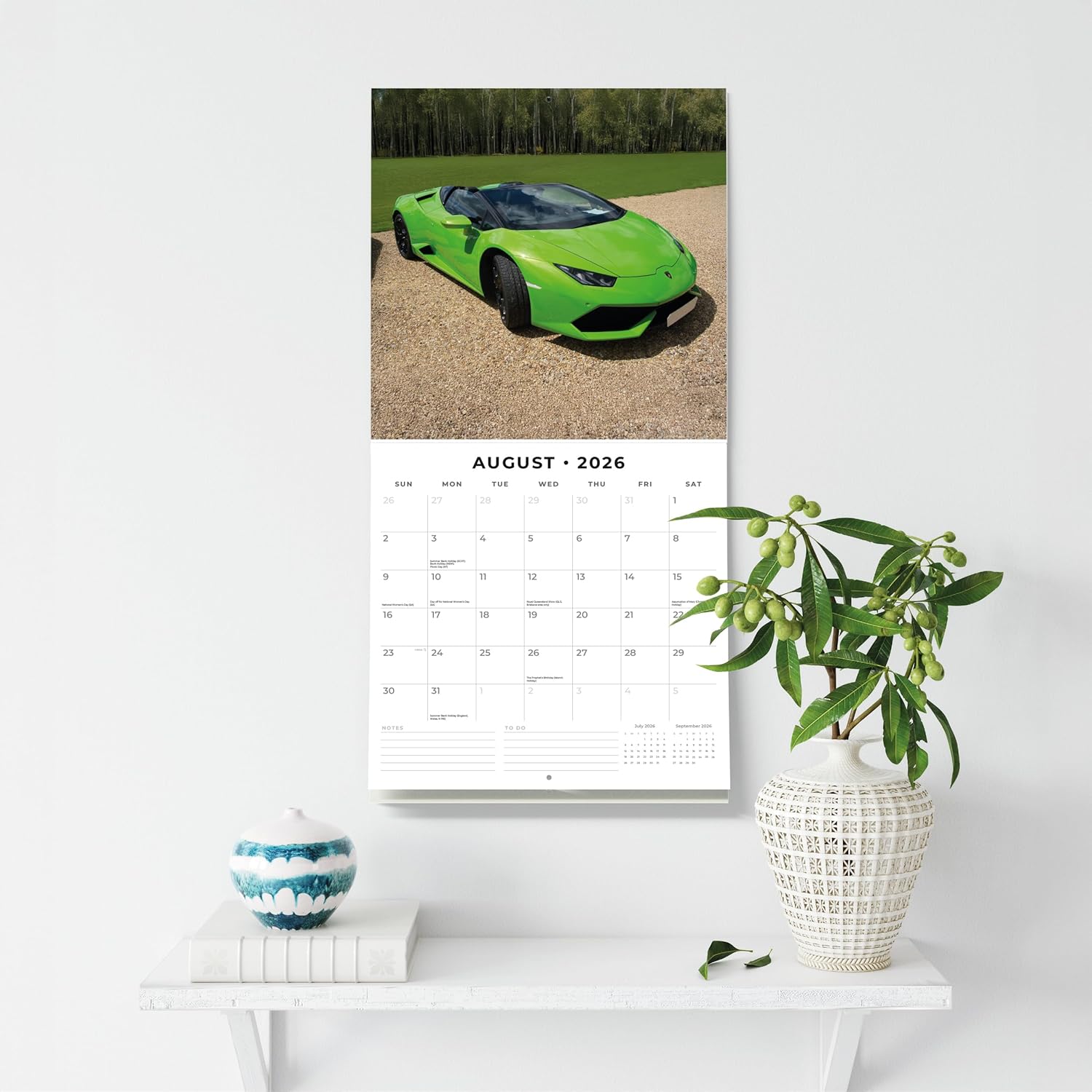 Red Robin 2026 Italian Sports Cars Monthly Wall Calendar | 12" x 24" Open | Premium Thick & Sturdy Paper | Hangable 12 Month Calendar | Lined Notes & To Do Area | Vivid Images | Plastic Free