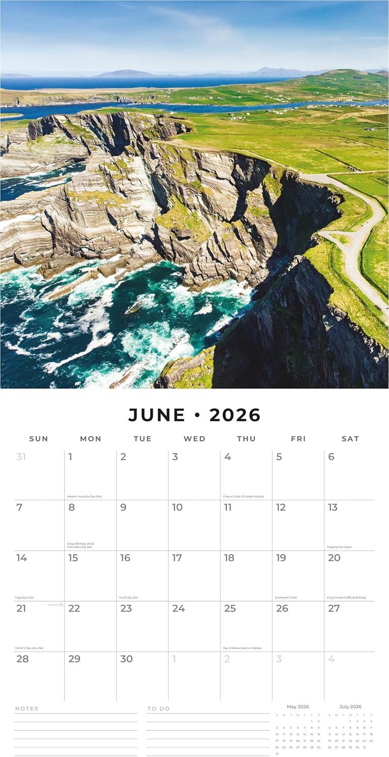 Red Robin 2026 Emerald Isle Monthly Wall Calendar | 12" x 24" Open | Premium Thick & Sturdy Paper | Hangable 12 Month Calendar | Lined Notes & To Do Area | Vivid Images | Plastic Free