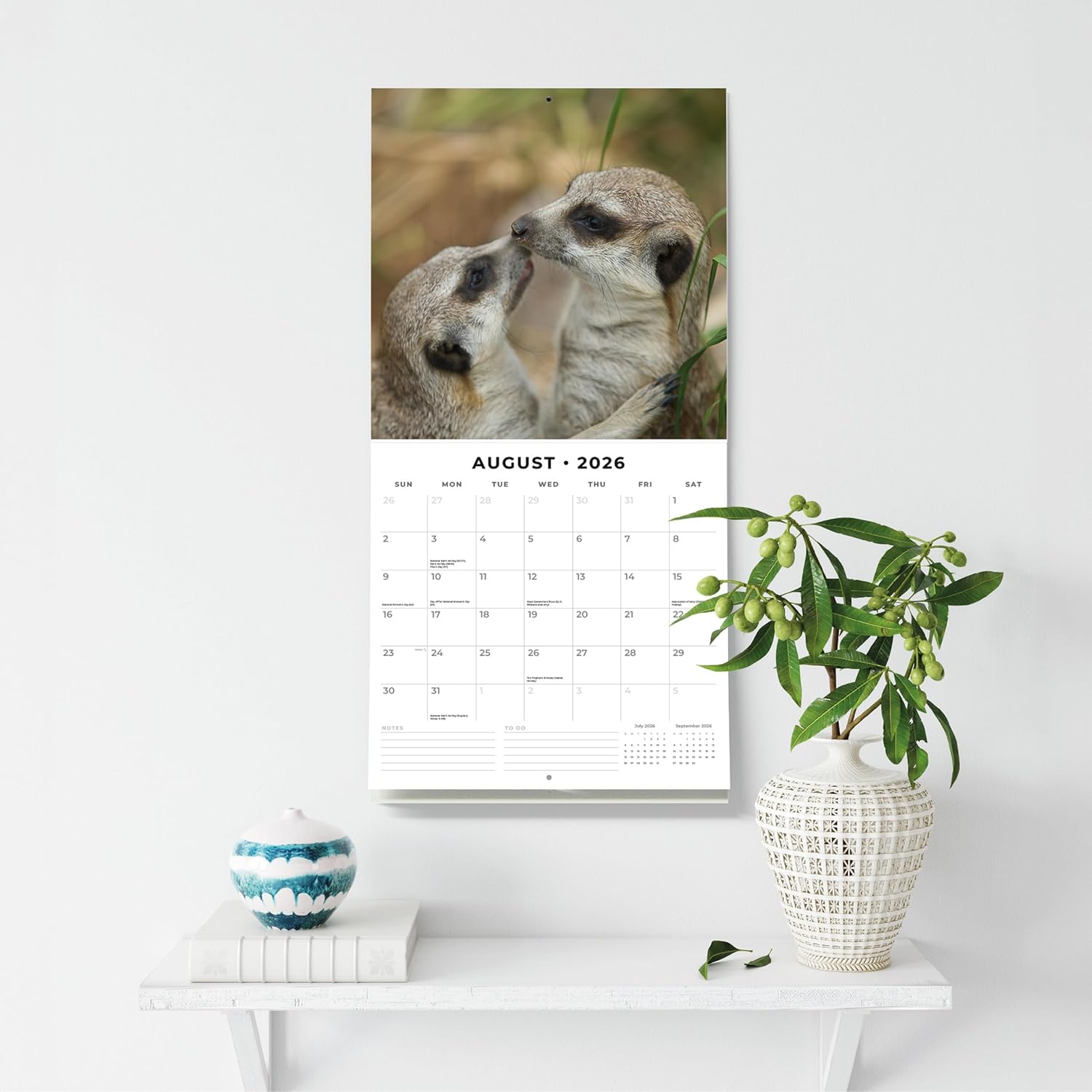 Red Robin 2026 Meerkats Monthly Wall Calendar | 12" x 24" Open | Premium Thick & Sturdy Paper | Hangable 12 Month Calendar | Lined Notes & To Do Area | Vivid Images | Plastic Free
