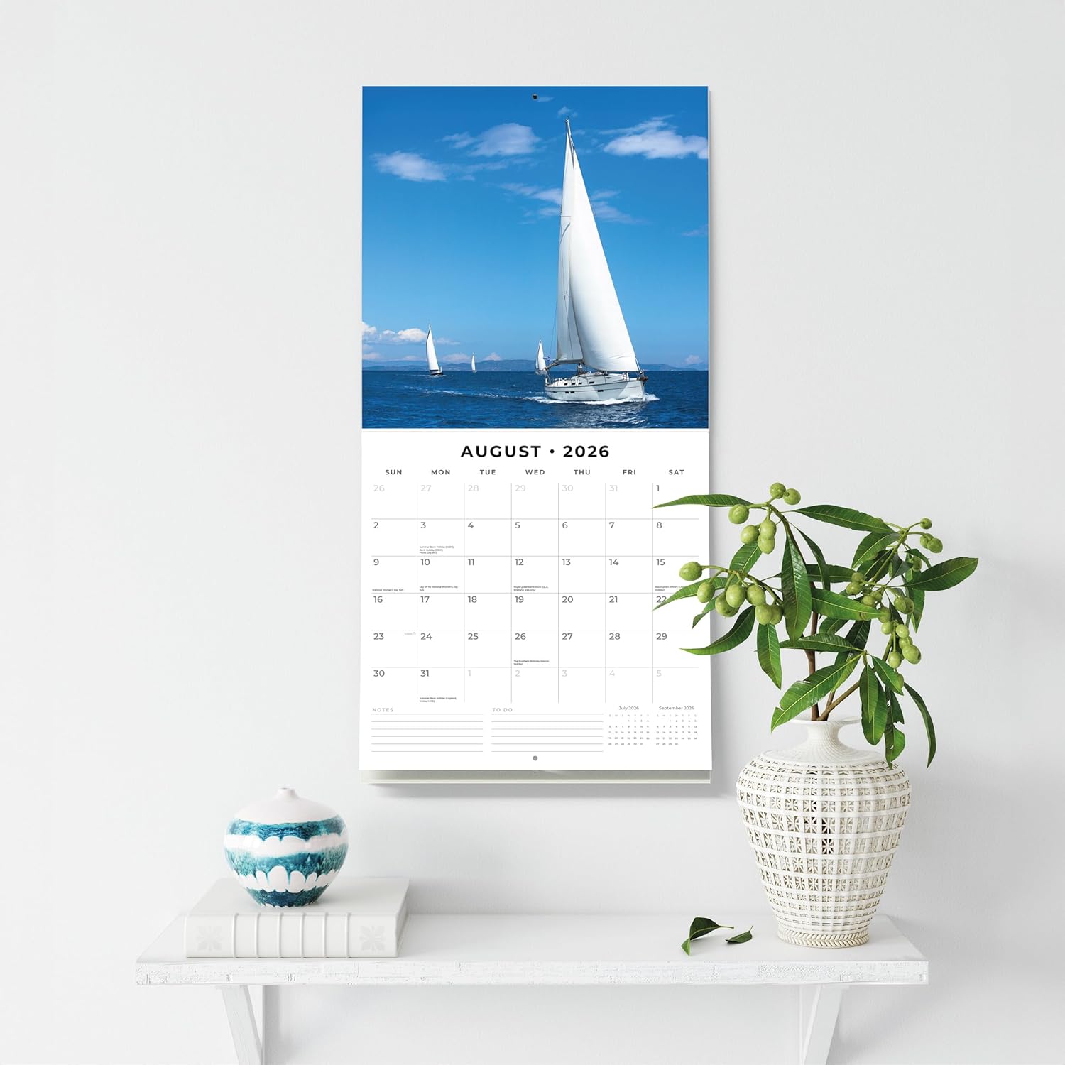 Red Robin 2026 Sailing Monthly Wall Calendar | 12" x 24" Open | Premium Thick & Sturdy Paper | Hangable 12 Month Calendar | Lined Notes & To Do Area | Vivid Images | Plastic Free