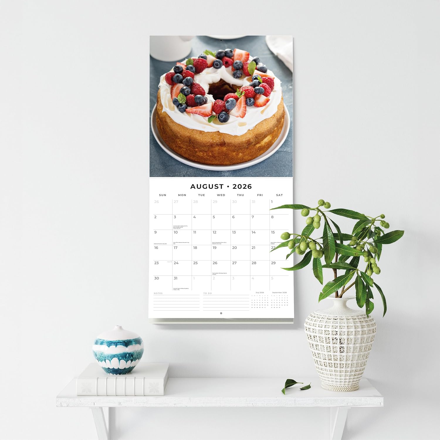 Red Robin 2026 Baking Monthly Wall Calendar | 12" x 24" Open | Premium Thick & Sturdy Paper | Hangable 12 Month Calendar | Lined Notes & To Do Area | Vivid Images | Plastic Free